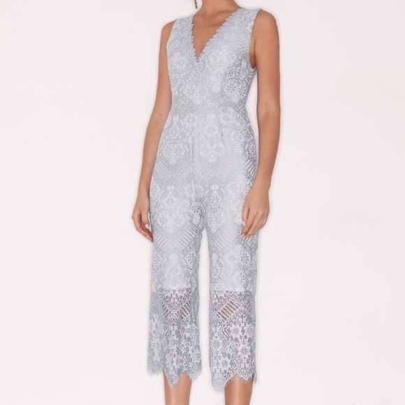 🦋🌙 NWT FOXIEDOX x ANTHROPOLOGIE | Light Blue Lace Jumpsuit - Picture 2 of 13